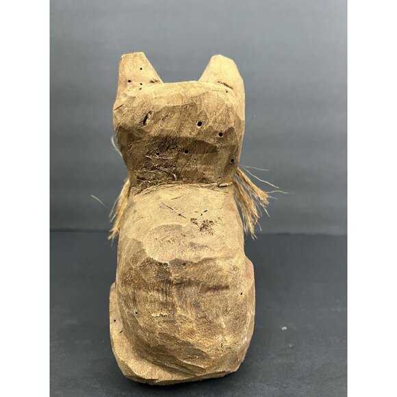 Vintage Rustic Hand Carved Wooden Cat Figurine 7.5" Folk Art Whiskers Primitive - Picture 4 of 10